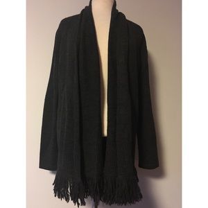 Avellini merino wool open cardigan, Fringe hem